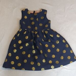 Mini Boden Girls 6-7 Navy Party Dress with Gold Polka Dots